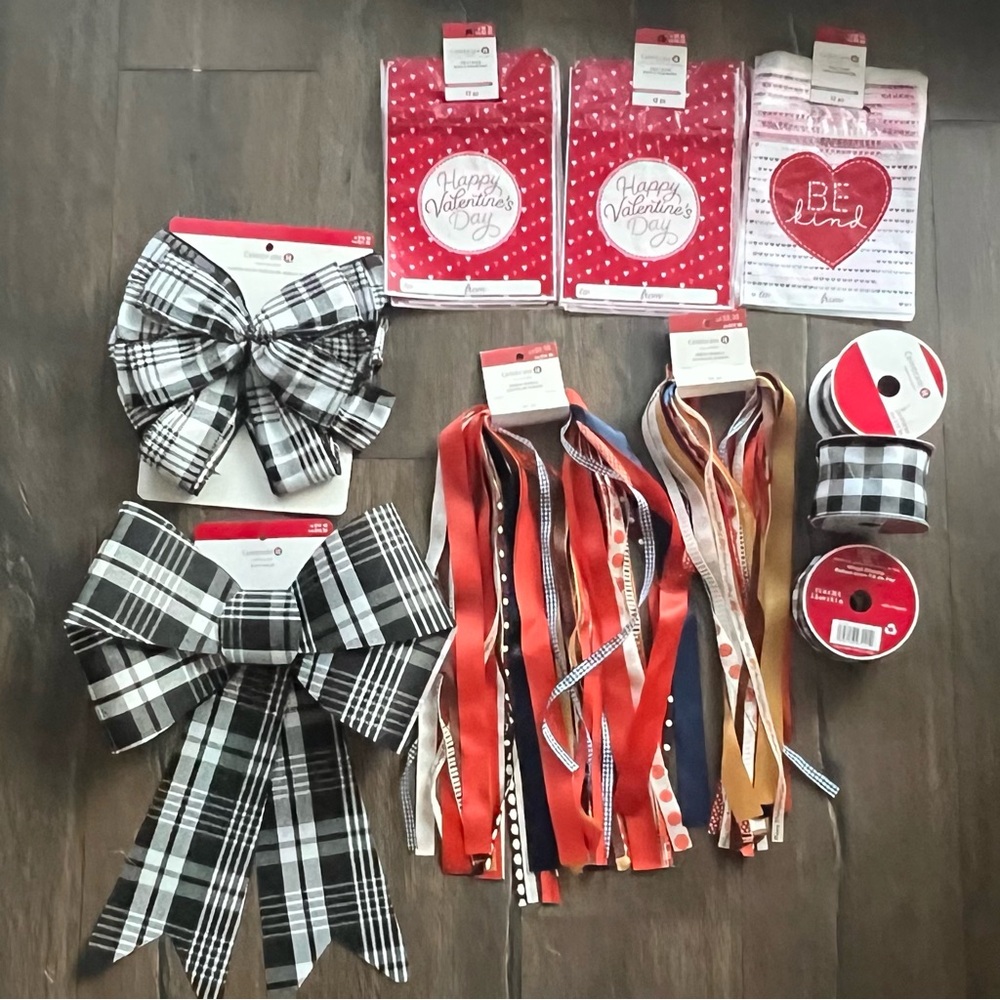 Collection of wrapping ribbons + Bows +bags